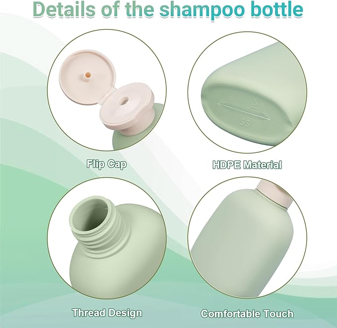 UMETASS 3.4 oz Small Plastic Travel Shampoo Bottles, Empty Plastic Squeeze Bottles with Flip Cap for Toiletries, Leakage-proof Travel Shampoo and Conditioner Bottles (4 pack, Green)