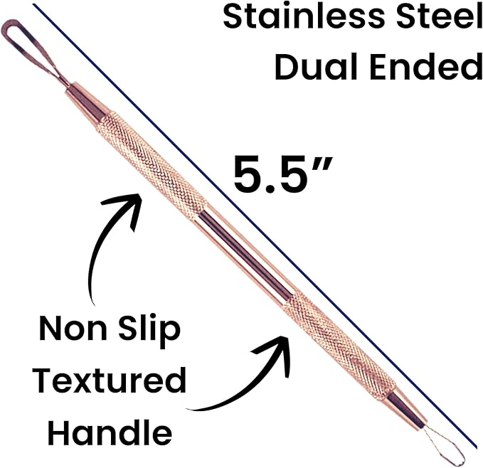 2 Professional Stainless Steel Blackhead Remover Blemish Extractor Tool – Acne Skin Nose Face Tzone Whitehead Zit Pimple Popper Comedone Pustule Removal Double Ended 2 in 1 Nonslip