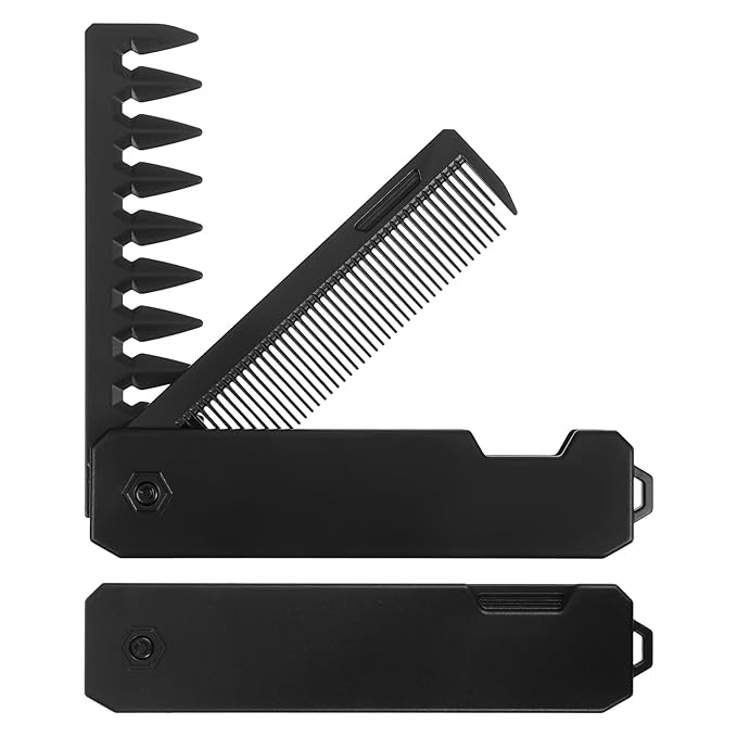 Folding Hair Comb for Men, Fine Tooth & Wide Tooth Comb, Double-Sided Pocket Comb for Hair, Portable Folding Pocket Combs for Men for Travel Grooming Beards and Mustaches
