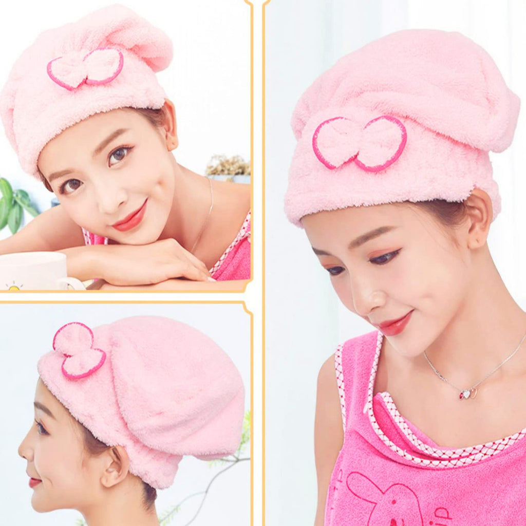 JIEOU Microfiber Hair Drying Cap，Hair Drying Towel 3Packs,Super Absorbent Quick Dry Hair Turban for Girls and Women Drying Curly，Fast Drying Hair Turban Wrap Towels Shower Cap（Red Pink Yellow）