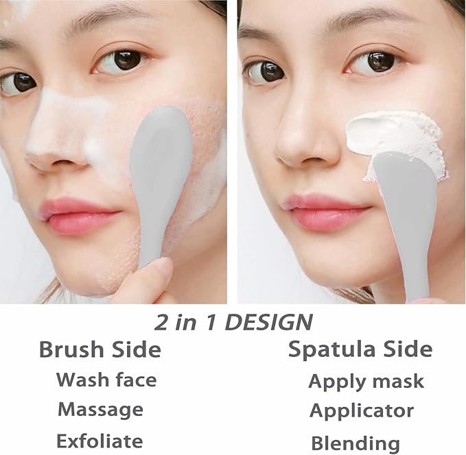 2 in 1 Facial Cleansing Brush&Silicone Face Mask Applicator, 2PCS Face Mask Brush Face Scrubber for Exfoliating, Massaging, Remove Blackheads, Applicator for Mud, Body Lotion, DIY Mask, Blue & Grey