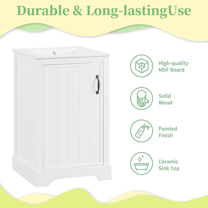 Bellemave 20" Bathroom Vanity with Sink, Small Bathroom Cabinet with Soft Closing Door, Free Standing Single Basin Bathroom Vanity with 2-Tier Storage Rack and Adjustable