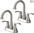 Brushed Nickel Bathroom Sink Faucets, 360° Swivel High-Arc Spout 2-Handle 4 Inch Centerset Lavatory Vanity Faucets Set for Bathroom Sink with Drain & Water Hoses, 2 Pack, VLSZST050L-2