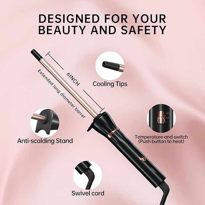 Hahahope 3/8 Inch Curling Wand,9mm Tiny Curling Wand,Ceramic Small Barrel Curling Iron with Adjustable Temperature,Fast Heating,for Short & Long Hair