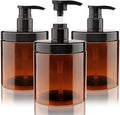 Hethyo Pump Bottle Dispenser 3 Pcs 600ml/20oz Refillable Plastic Pump Bottles Wide Mouth Jar Style BPA Free Empty Pump Bottles Bathroom Shower Containers for Lotion Shampoo Conditioner (Brown)