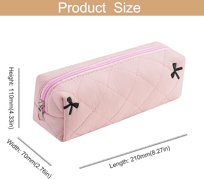 HHQQWZ Cute Floral Cotton Makeup Brush Cosmetic Bag for Women, Travel Quilted Zipper Make Up Bag, Flowers Toiletry Organizer Case Kawaii Makeup Cosmetic Travel Cloth Pouch (Pink)