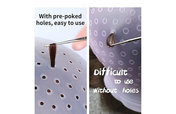 MILANGE Pre-punched Highlight Cap 2 Sets (White and Blue) Open Holes Reusable Silicone Hair Highlighting Dye Cap with Hook Hair Caps for Highlights Professional Tipping Caps for Home and Salon Use