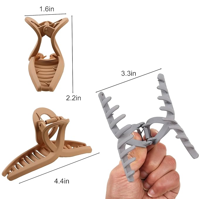 Claw Thick Hair Clips for Women - Big Butterfly Jaw Clips for Long and Curly Hair, Strong Hold Durable Matte Clamps