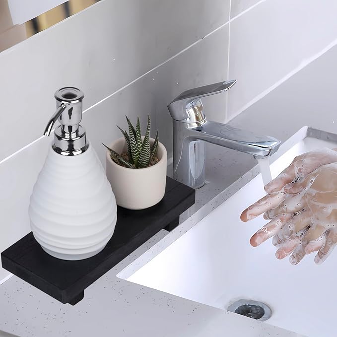 Wood Bathroom Tray Farmhouse Decor Kitchen Soap Holder, 8.7" x 3.6" Black