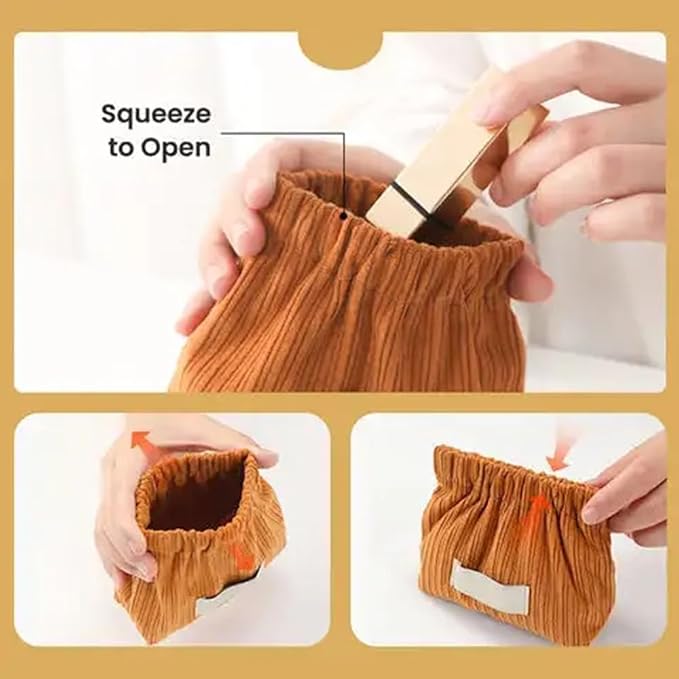 honitty Corduroy Elastic Storage Bag, Portable Popper Organizer, Mini Makeup Bag,Ladies Lipstick Pouch, Large Capacity Wallet, Jewelry Small Objects Storage Organizer.