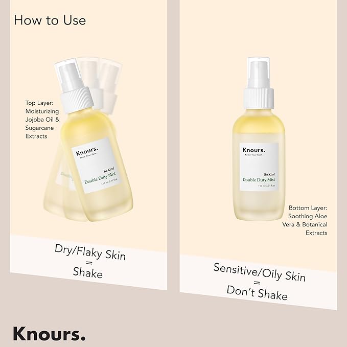 Knours Korean Hydrating Jojoba Oil + Aloe Vera H2O | Knours Be Kind Face Mist Spray | Vegan Squalane | Dry, Sensitive Skin | for Redness |110ml/3.72fl oz