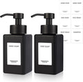 PLOUTA HOME Black Foaming Hand Soap Dispenser 2 Pack,12oz/350ml Glass Foaming Soap Dispenser Set with Stainless Steel Pump, Square Refillable Foam Pump Bottles for Bathroom&Kitchen,Includes 6 Labels