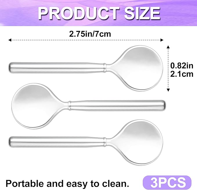 3pcs Mini Metal Makeup Spoon, Reusable Cosmetic Cream Spatulas, Skincare Scoop Applicator Facial Massage Beauty Tools for Mixing and Sampling Face Eye Cream- Silver