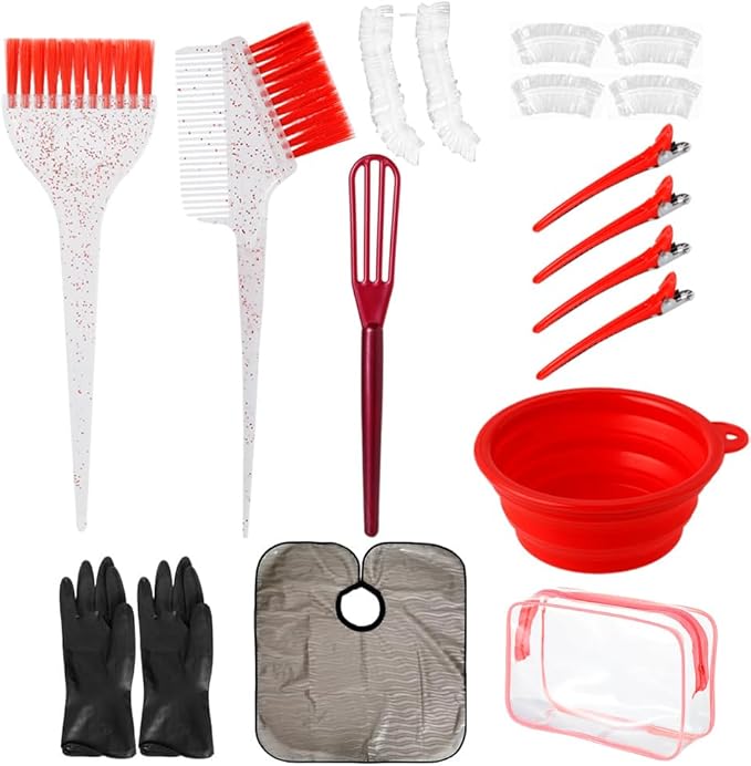 MOONMINI Hair Dye Color Brush and Bowl Set, Color Bowl Brushes Tool Mixing Bowl Kit Tint Comb for Hair Tint Dying Coloring Applicator (Pink&Black)