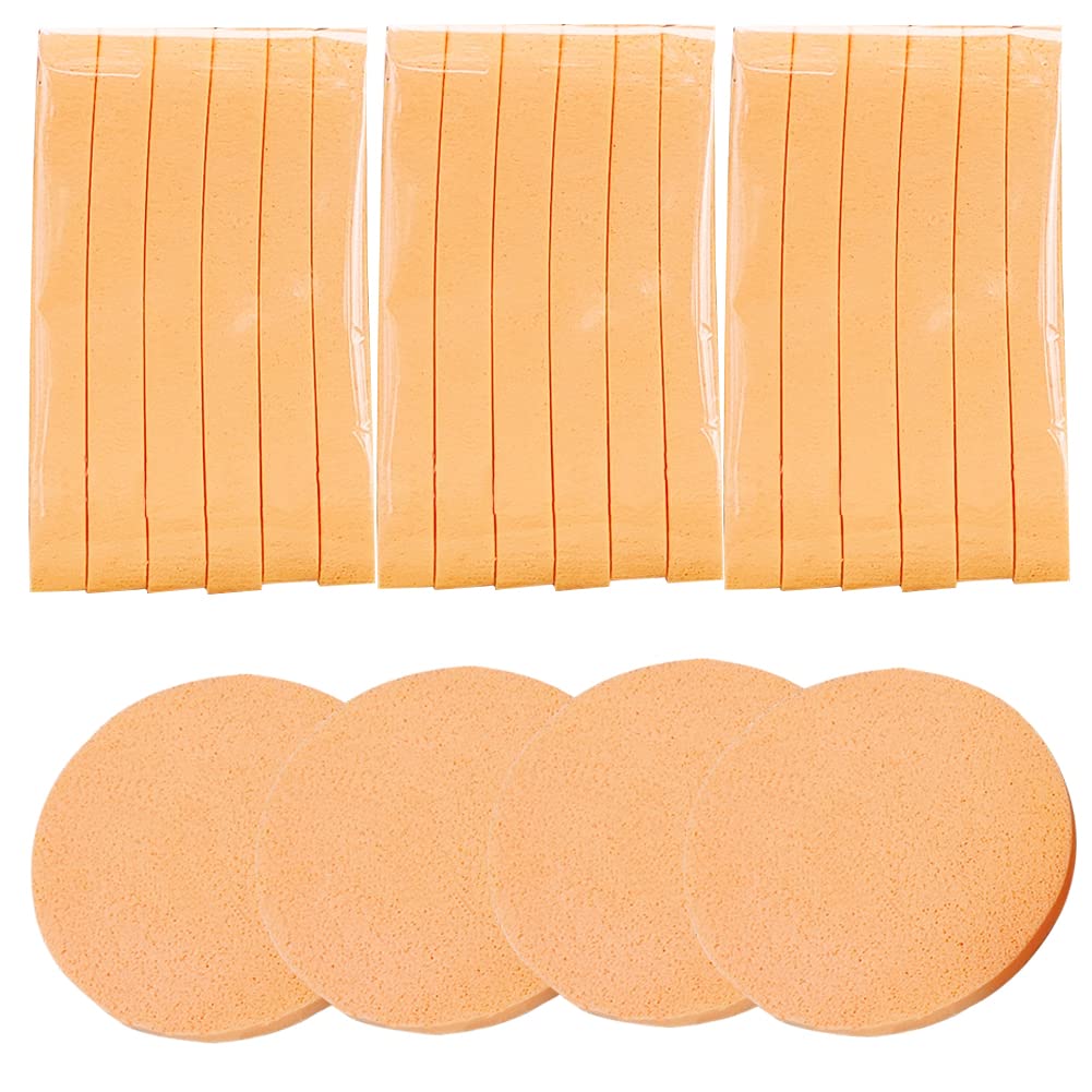Tegelrying Facial Sponge Compressed,60 Pcs PVA Professional Makeup Removal Wash Round Face Sponges Spa Pads Exfoliating Cleansing for Women,Orange