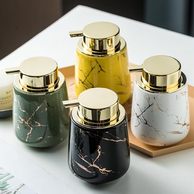 Marble Foam Soap Dispenser for Bathroom, Chic Ceramic Bottle, Gold Soap Dispenser Pump (Black)
