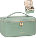 Prite Makeup Bag, Large Capacity Cosmetic Bag for Women and Girls, Waterproof PU Leather Travel Makeup Case, Toiletry Organizer with Handle and Divider for Skincare and Brushes - Green