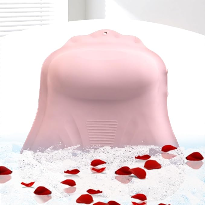 Silicone Bath Pillow for Tub – Ergonomic Bathtub Headrest with Inflatable Air Cushion, Non-Slip Suction Cups & Neck/Back Support – Comfortable Spa Bath Accessory for Relaxation (Pink)