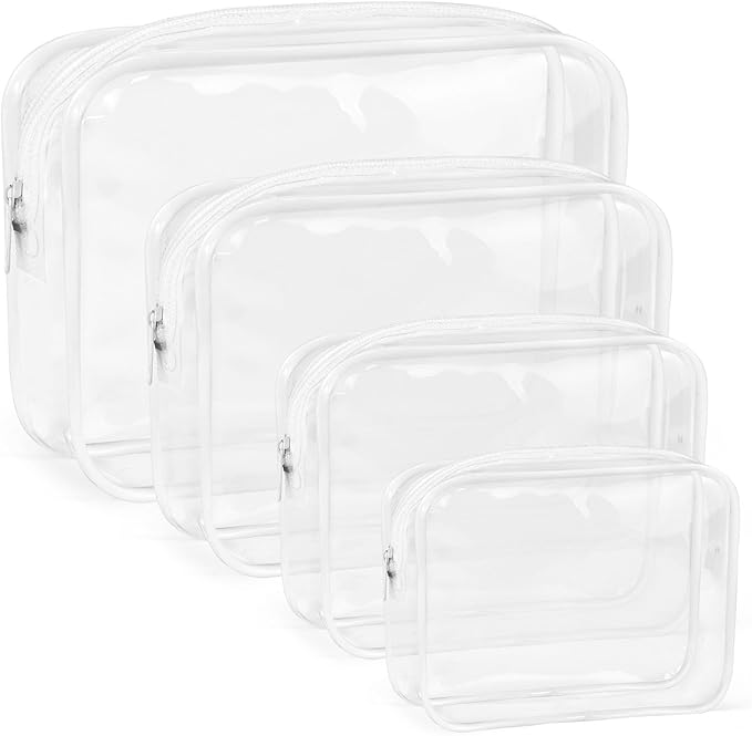 CHICAUP Clear Makeup Bags Plastic Cosmetic Bag TAS Toiletry Bag for Travelling PVC Clear Pouch Organizer Bag for Women (4, white, Multisize)