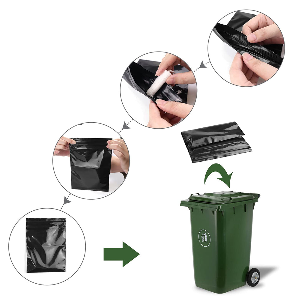 Feminine Personal Disposal Bags,6x8 inches Tampon Pack of 100 Black Opaque Zip Seal Discreet Disposal Bags for Tampons,Sanitary Pads,Sanitary Liners(with Black Storage Bag)