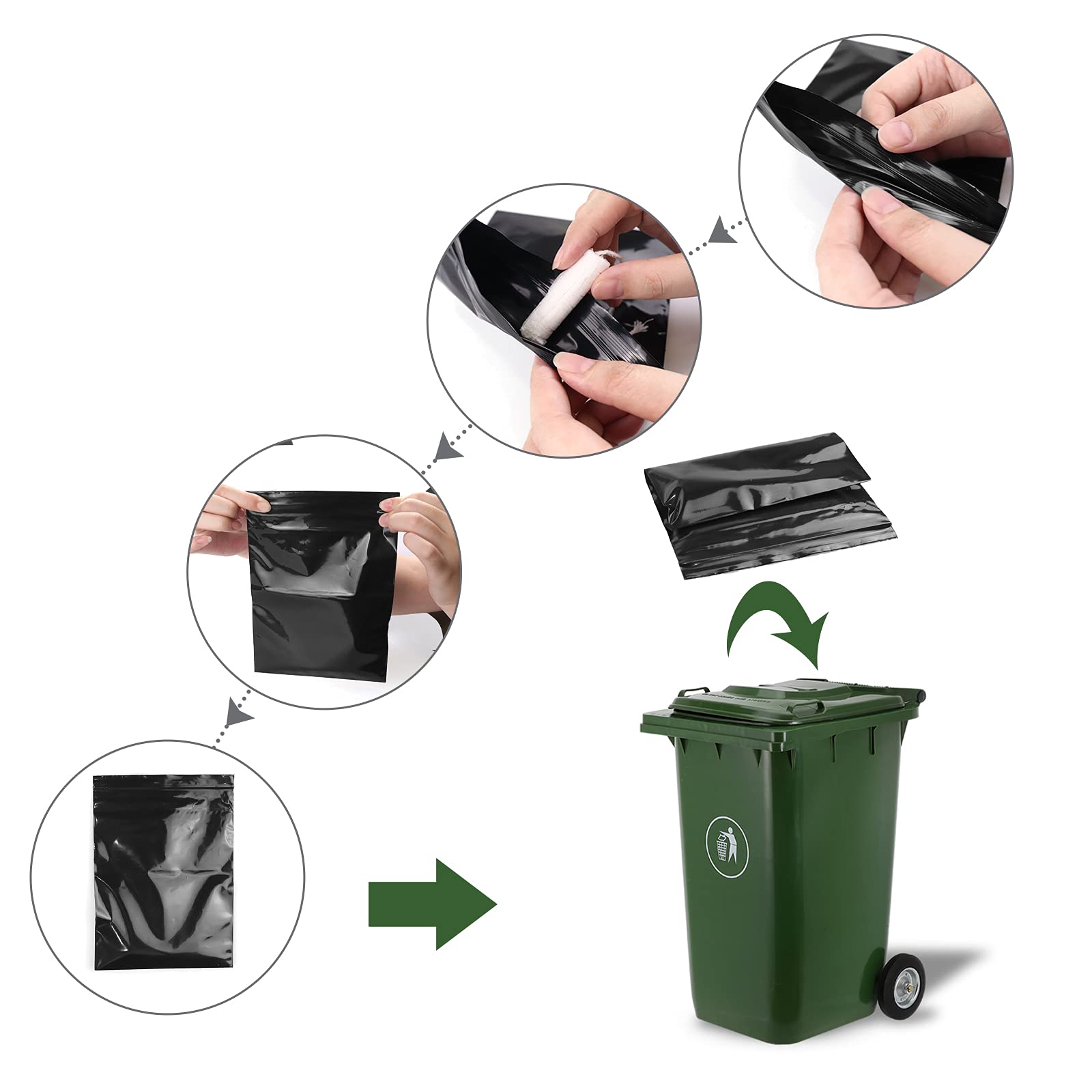 Feminine Personal Disposal Bags,6x8 inches Tampon Pack of 100 Black Opaque Zip Seal Discreet Disposal Bags for Tampons,Sanitary Pads,Sanitary Liners(with Black Storage Bag)