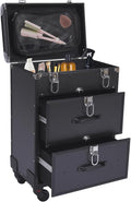 SuiYuLn Lockable Makeup Train Case,110lbs Rolling Hairdressing Trolley,Beauty Salon Cosmetic Luggage with Universal Wheels for Hair Stylist,Make-up Artists,Hairdressers (Black 5)