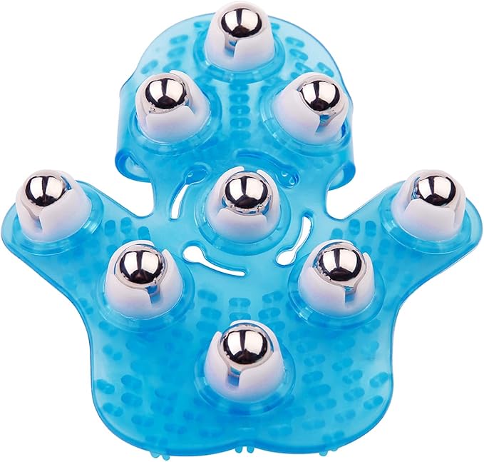 Boseen Handheld Massage Ball for Muscle Back Neck Joint Foot Shoulder Leg Pain Relief - Palm Shaped Massage Tool with Roller Balls, Portable Design, Blue