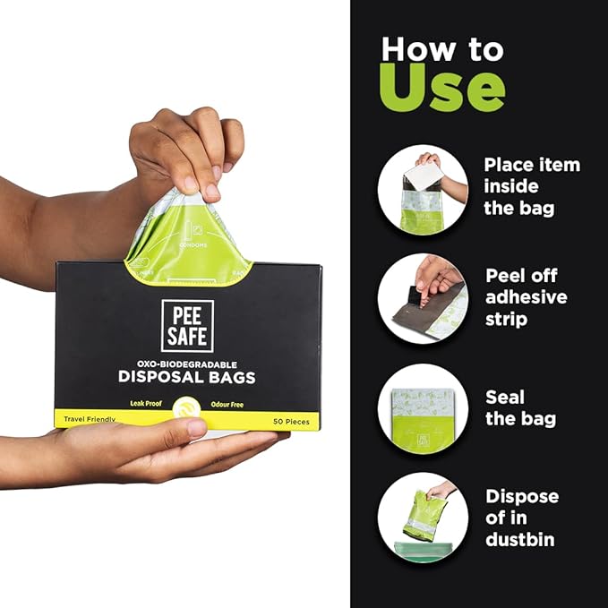 PEESAFE Sanitary & Tampon Biodegradeble Disposal Bags | Tampons Disposable Bags | Sanitary Pads Disposable Bags | Leak Proof, Odour Free & Travel Friendly | 50 Bags (Pack of 1)