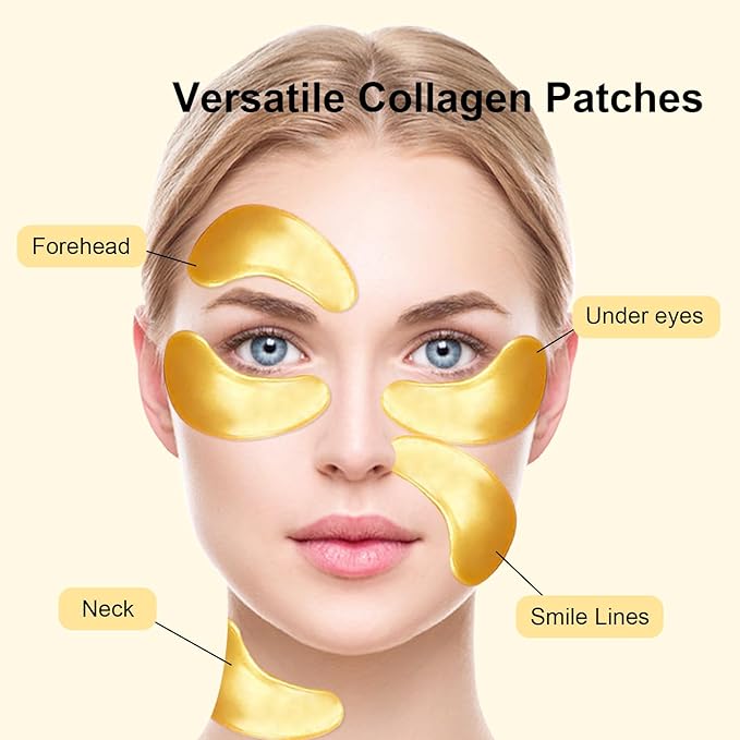 Permotary 30 Pairs Crystal Collagen Under Eye Mask, Gold Gel Collagen Eye Pad For Moisturizing, Reducing Dark Circles & Puffy Eyes (Gold)