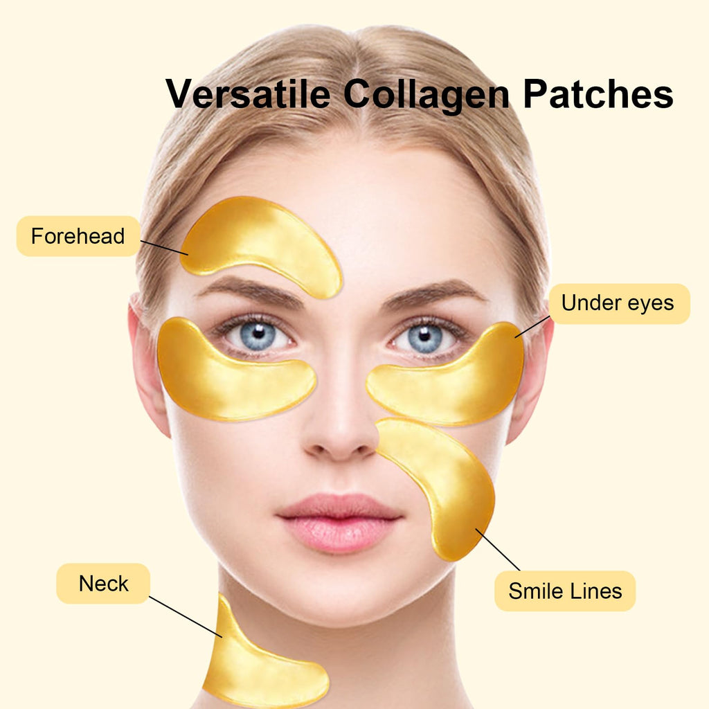 Permotary 30 Pairs Crystal Collagen Under Eye Mask, Gold Gel Collagen Eye Pad For Moisturizing, Reducing Dark Circles & Puffy Eyes (Gold)