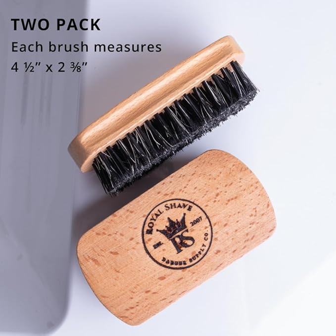 Royal Shave Boar Mix Bristle Beard Brush – Handmade Beechwood Grooming Brush for Thick, Coarse & Curly Beards (2 PACK)