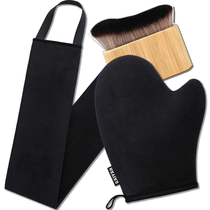 3 in 1 Self Tanning Mitts Self Tanner Mitt Applicator Kit - Tanning Glove for Self Tan Mitt, Tanning Brush for Self Tan Back Tanning Applicator Kabuki Body Brush Self Tanner Back