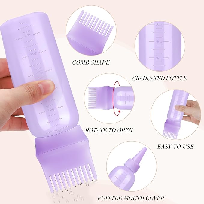 Pimoys Root Comb Hair Dye Oil Applicator Bottles For Scalp Brush, Purple