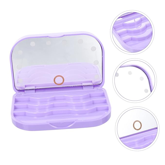Beavorty Portable LED Lash Tray Eyelash Storage Case with Mirror Lightweight False Eyelash Holder for Travel and Professional Use Compact Purple Box Organizer