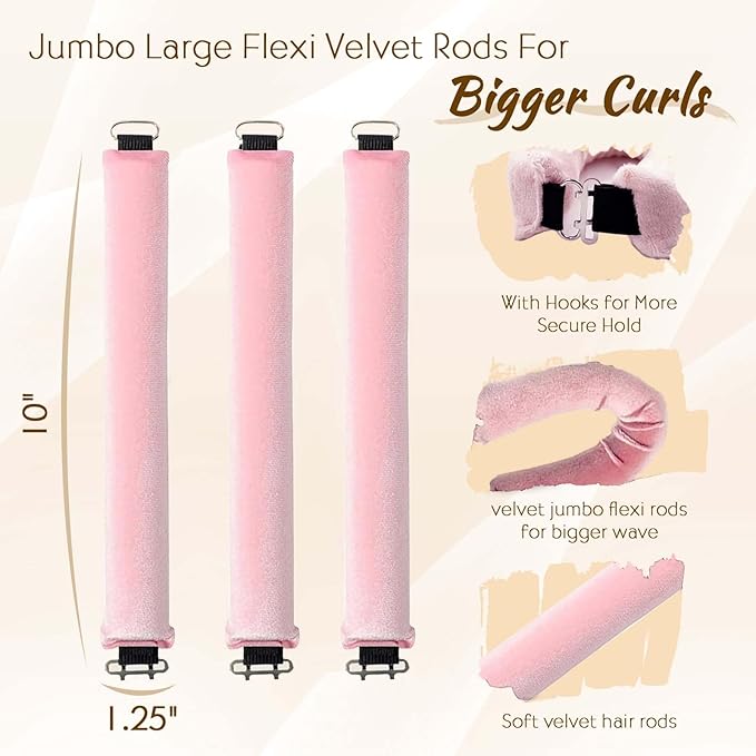 RBNN Heatless Hair Curlers, Satin Foam Rollers, Overnight Curling Rods for Long Hair, 5 Count (Pink)