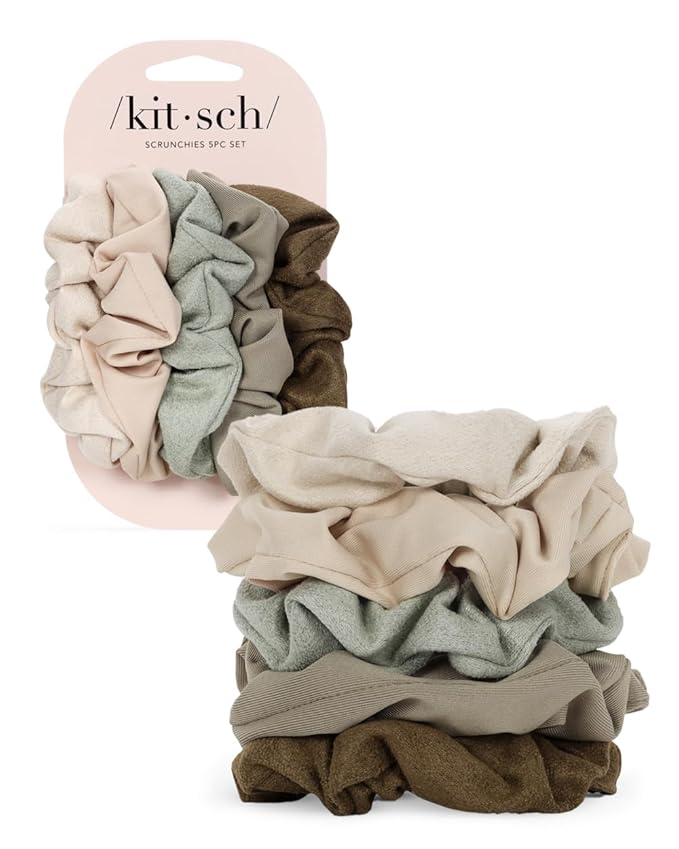 Kitsch Scrunchies for Women - No Crease Hair Ties for Girls | Scrunchies For All Hair Types and Textures, Perfect for Day or Night - Moss Green, 5 Pcs