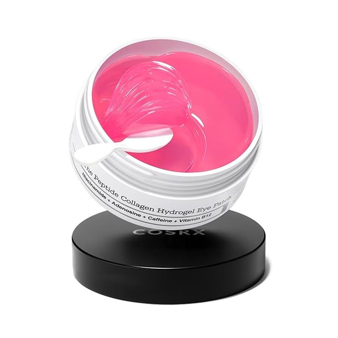 COSRX Pink Peptides Collagen Hydrogel Eye Patch for Puffy Eyes, Cooling & Firming Under Eye Patches with 4-Peptide & Caffeine (60), Depuffing Gel Eye Mask, Korean Skin Care