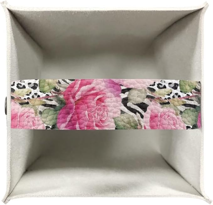 Rose Leopard Decorative Tissue Box Cover, Waterproof PU Leather Square Holder with Metal Button, Protective Napkin Case for Bathroom Countertop, Office Desk, and Car Interior