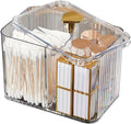 WIWIUXY Qtips Holder Bathroom Container,3-Section Cotton Ball/Swabs Dispenser,3 Grids Apothecary Jar Organizer, Cosmetics Storage for Vanity