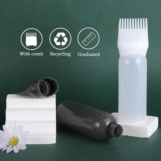 Pimoys 6Oz Root Comb Hair Dye Oil Applicator Bottles for Scalp, White