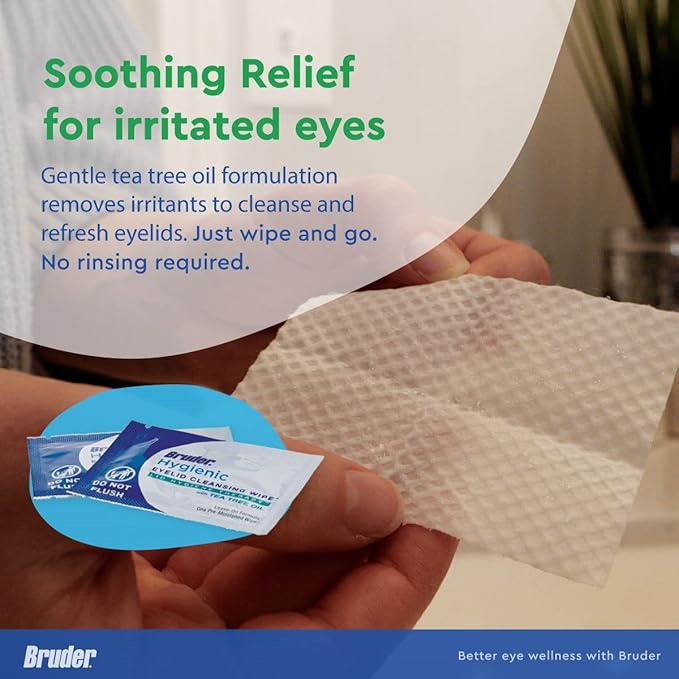 Hygienic Eyelid Cleansing Wipes with Tea Tree Oil l Pre-Moistened, Rinse-Free Exfoliating Wipes Remove Excess Oil and Debris from Eyelids & Lashes l 30 Count Box