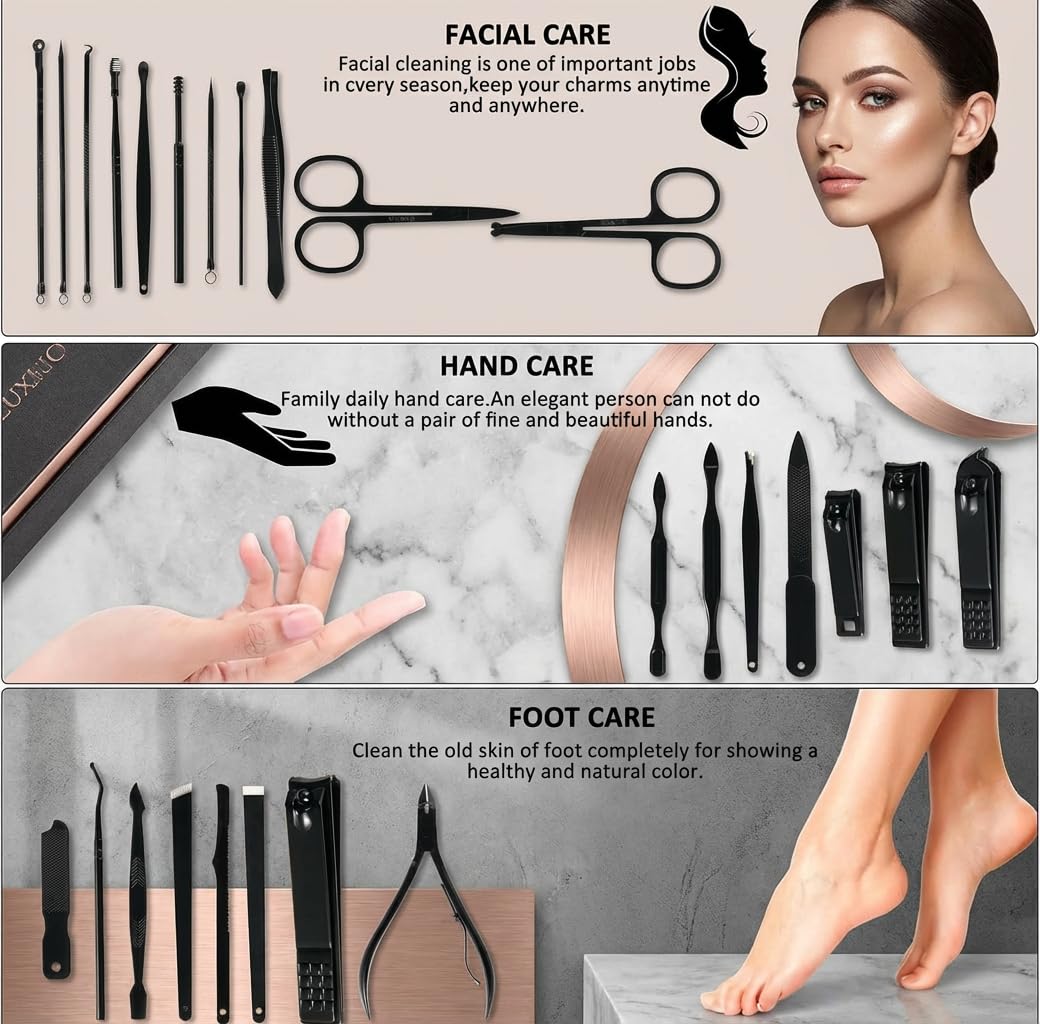 MINKINH Manicure Set Professional Nail Clipper Kit-26 Pieces, Brown