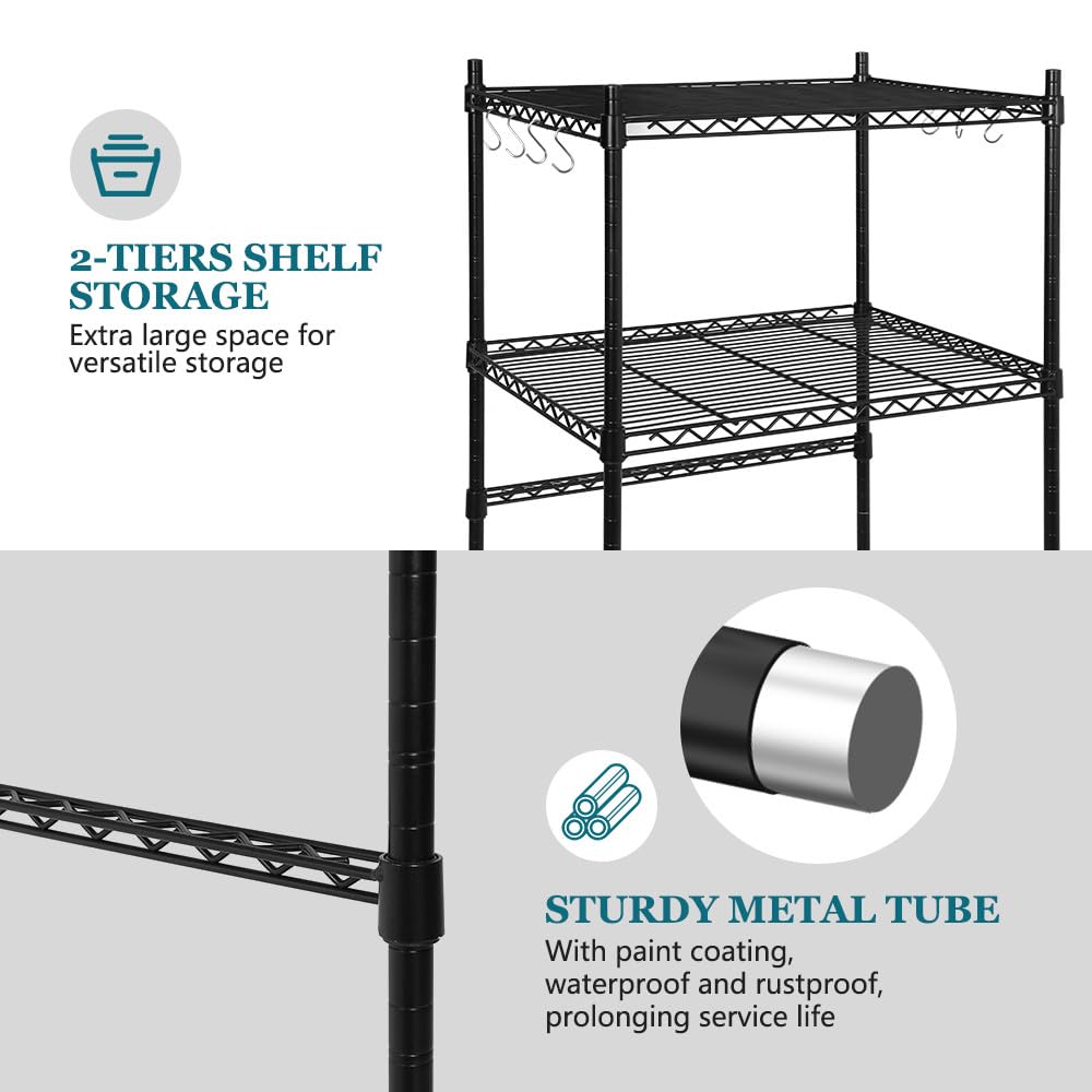 KELIXU Mini Fridge Shelf 2-Tier Metal Mini Fridge Stand with Storage, Adjustable Height Microwave Stand Multifunctional Rack for Dorm, Kitchens, Offices, Easy to Install, 52” H x 24” W x 18” D, Black