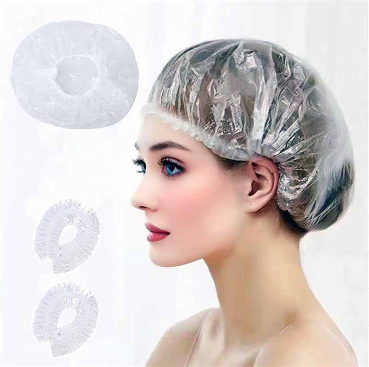 200 PCS Disposable Shower Caps Thickened Waterproof Hair Bath Caps for Women Men Girls Travel Spa Hotel Home Use Salon - Multi-Purpose Elastic Plastic Shower Caps, Essentials Accessories 18.1" (Pink)