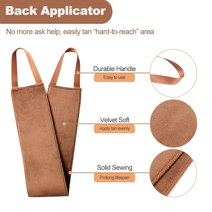 Sanfery 5-Piece Self Tanning Mitt Kit with Self Tanner Back Applicator, Self Tanning Brush, Exfoliating Mitt & Accessories for Flawless Tan