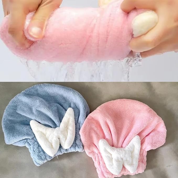 DeaHea 2 Pack Hair Drying Caps Microfiber Hair Towel Wrap Super Absorbent Quick Dry Turban Wet Head Hair Drying Wraps for Bathing Bath Girls Women Swim Beauty Post Shower Instead of Blow Dryers