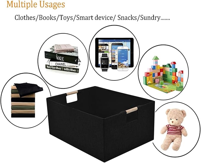 xianshengle Storage Bins & Fabric Storage Basket for Shelves - Decorative Baskets Storage Box Cubes Containers W/Handles for Closet Shelf Nursery Toy, Home, Office, Books,Bathroom (Black)