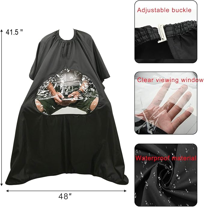 CM Barber Cape with Clear Window Salon Cape Hair Cutting Cover Hair Drape Waterproof Haircut Apron with Buckle for Barber Shop Salon Stylists Home DIY Hairdressing
