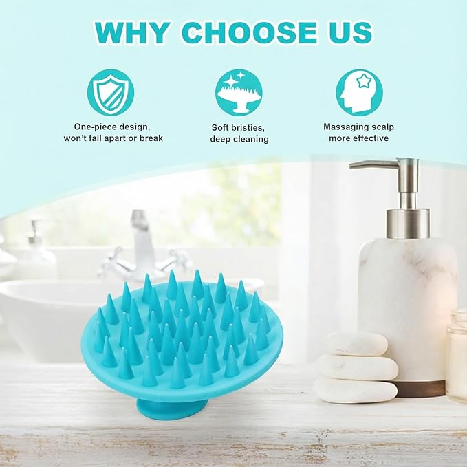 Meartchy Silicone Scalp Massager Shampoo Brush, Scalp Brush for Hair Growth & Dandruff Removal, Hair Scrubber Scalp Stimulator Exfoliator Brush with Soft Bristles for Wet Dry Scalp Care (Lake Blue)