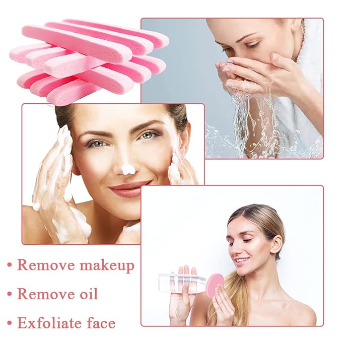 120 Pcs Facial Sponges Compressed,Face Cleansing Sponge,Makeup Removal Sponge Pads,Exfoliating Wash Round Sponge for Women,Girls,Pink